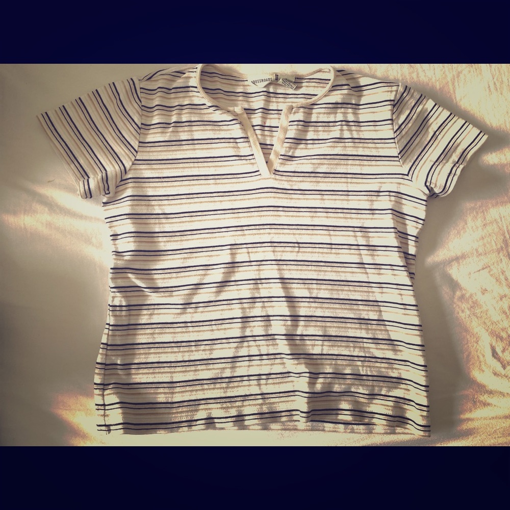 Crossroads Short Sleeve striped Top Tan